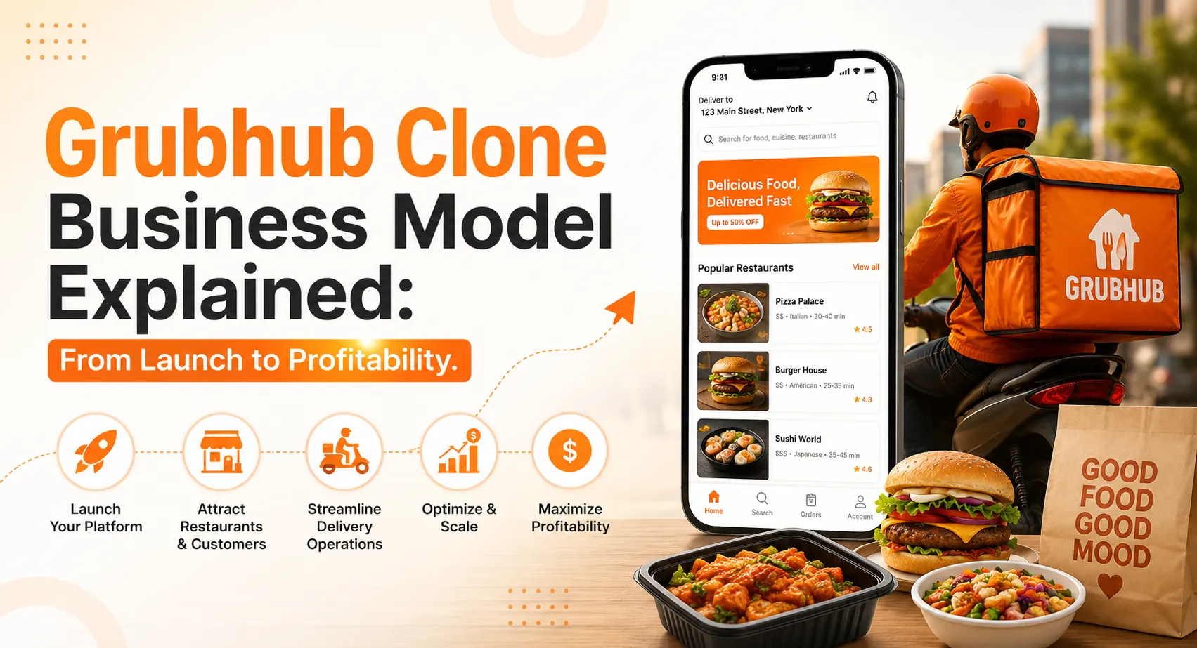 Grubhub Clone Business Model Explained: From Launch to Profitability