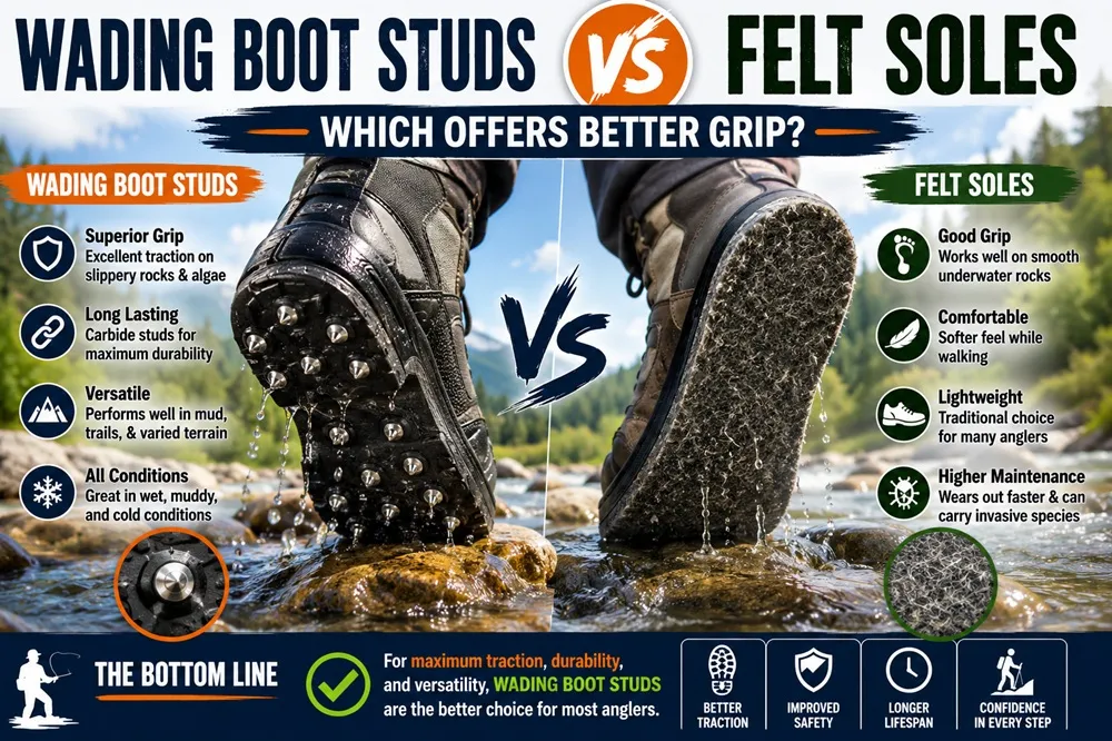 Wading Boot Studs vs Felt Soles: Which Offers Better Grip?
