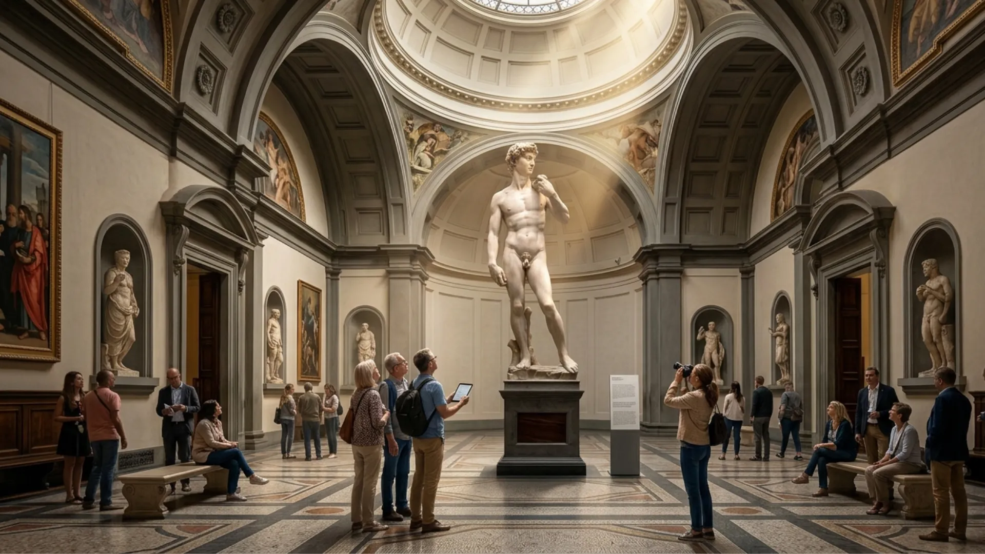 Michelangelo David sculpture inside Florence Accademia Gallery