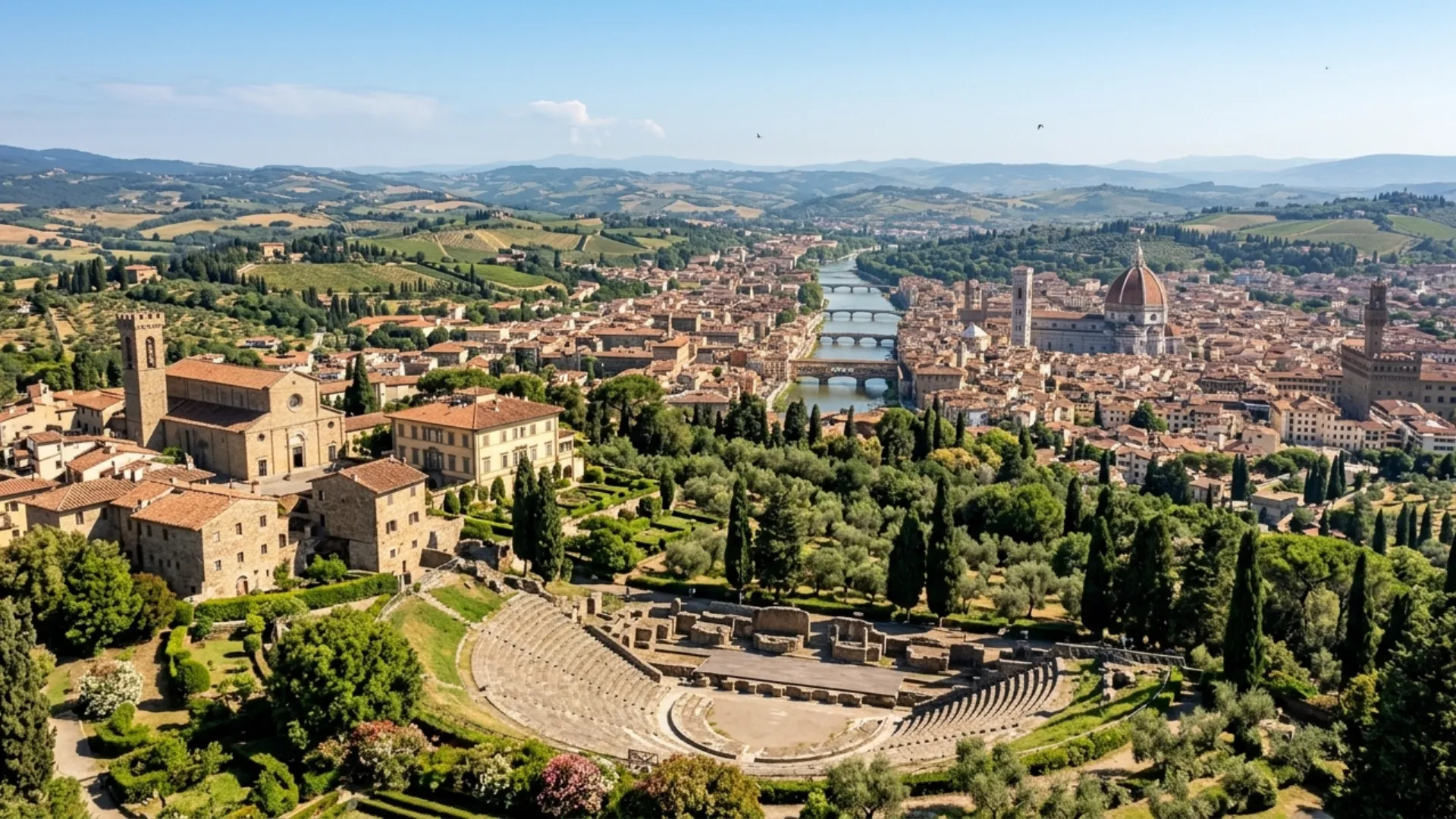 Fiesole overlooking Florence and Tuscan hills