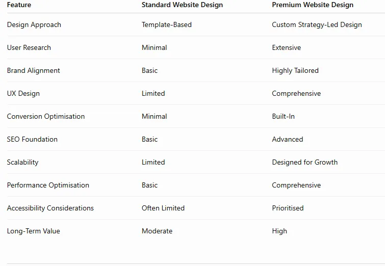 Premium Website Design vs Standard Website Design