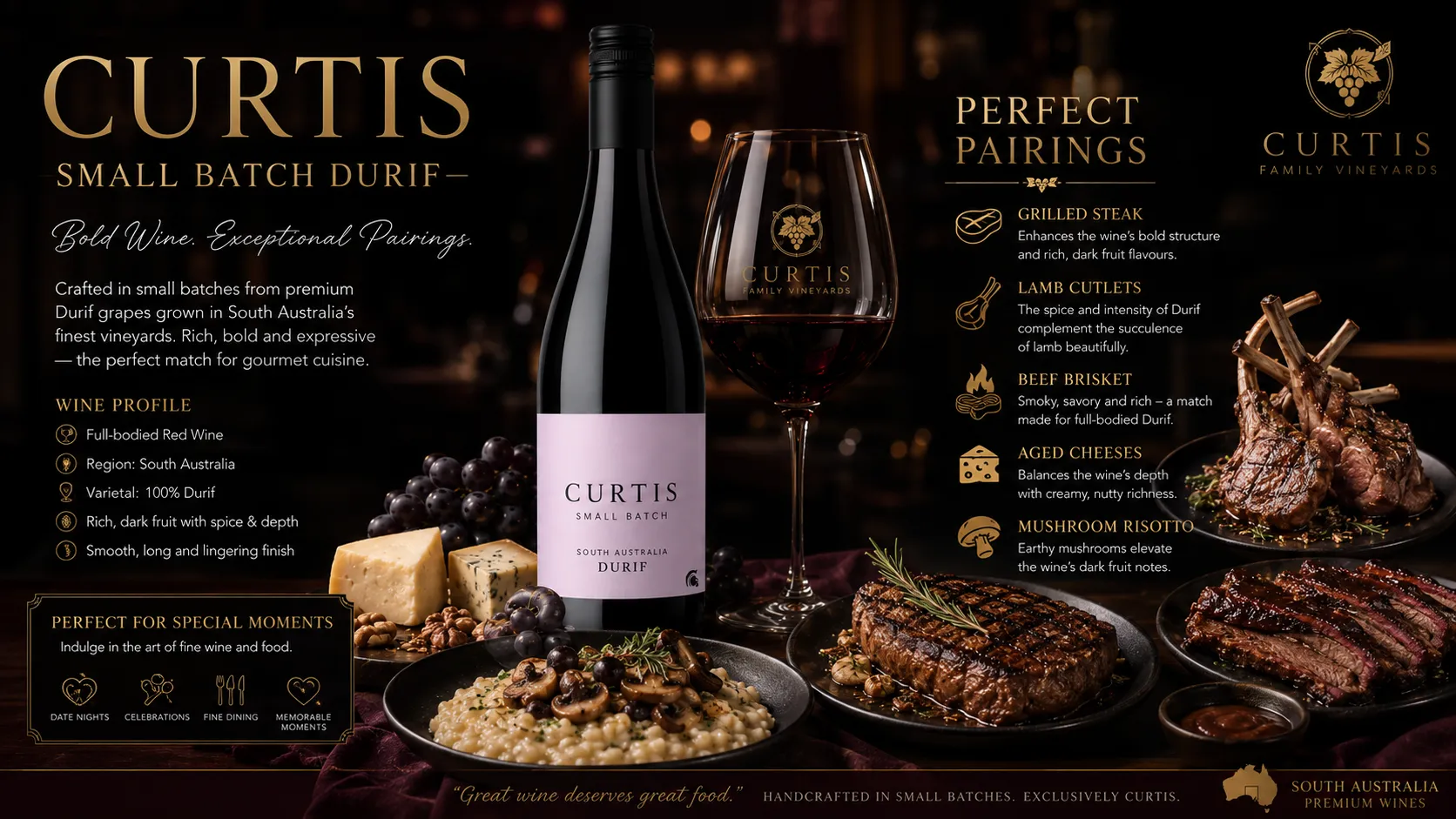 Food Pairings With Small Batch Durif Wine in McLaren Vale