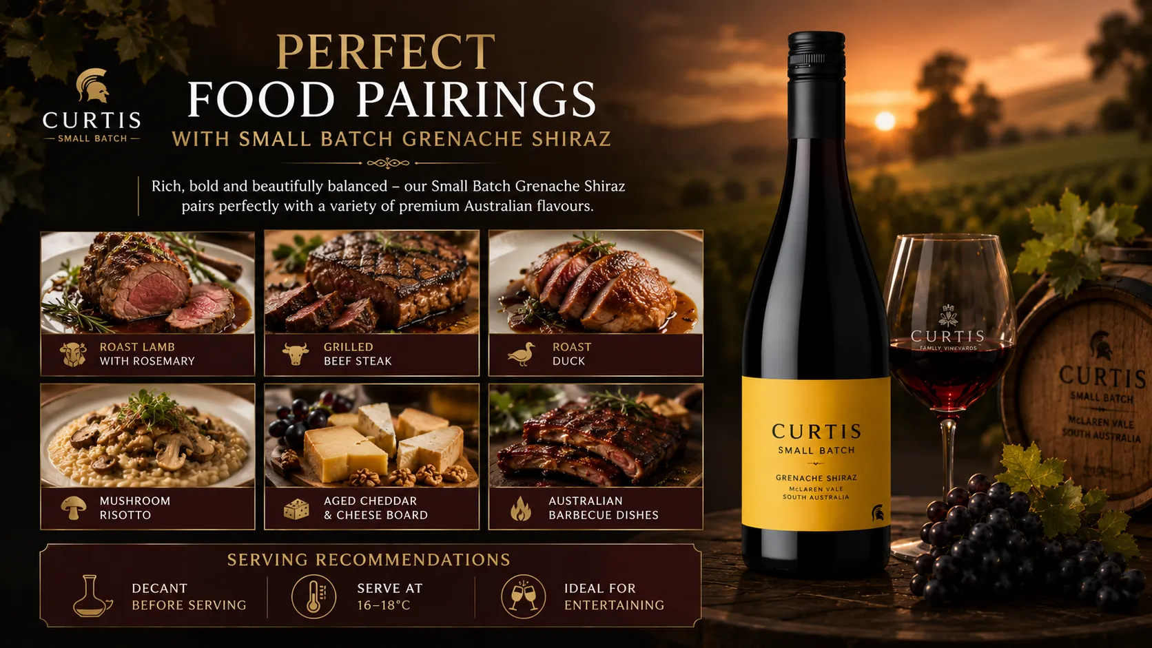 Food Pairings with Small Batch Grenache Shiraz Wine
