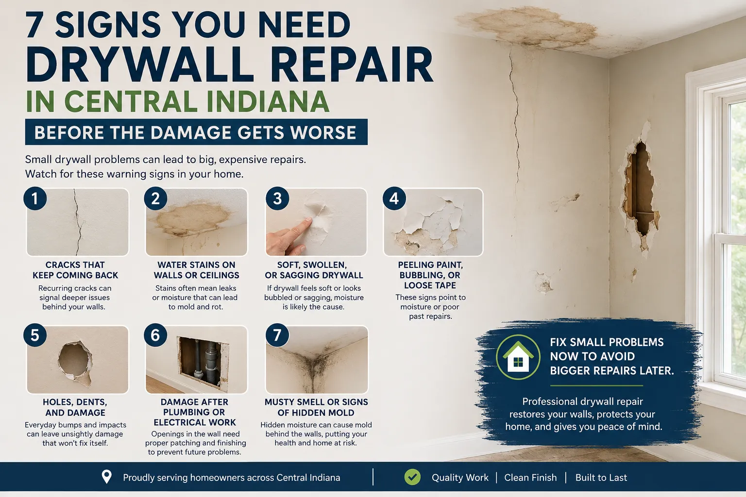 7 Signs You Need Drywall Repair in Central Indiana Before the Damage Gets Worse
