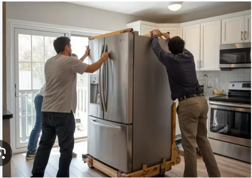 How long must I wait before plugging in the refrigerator after relocating?