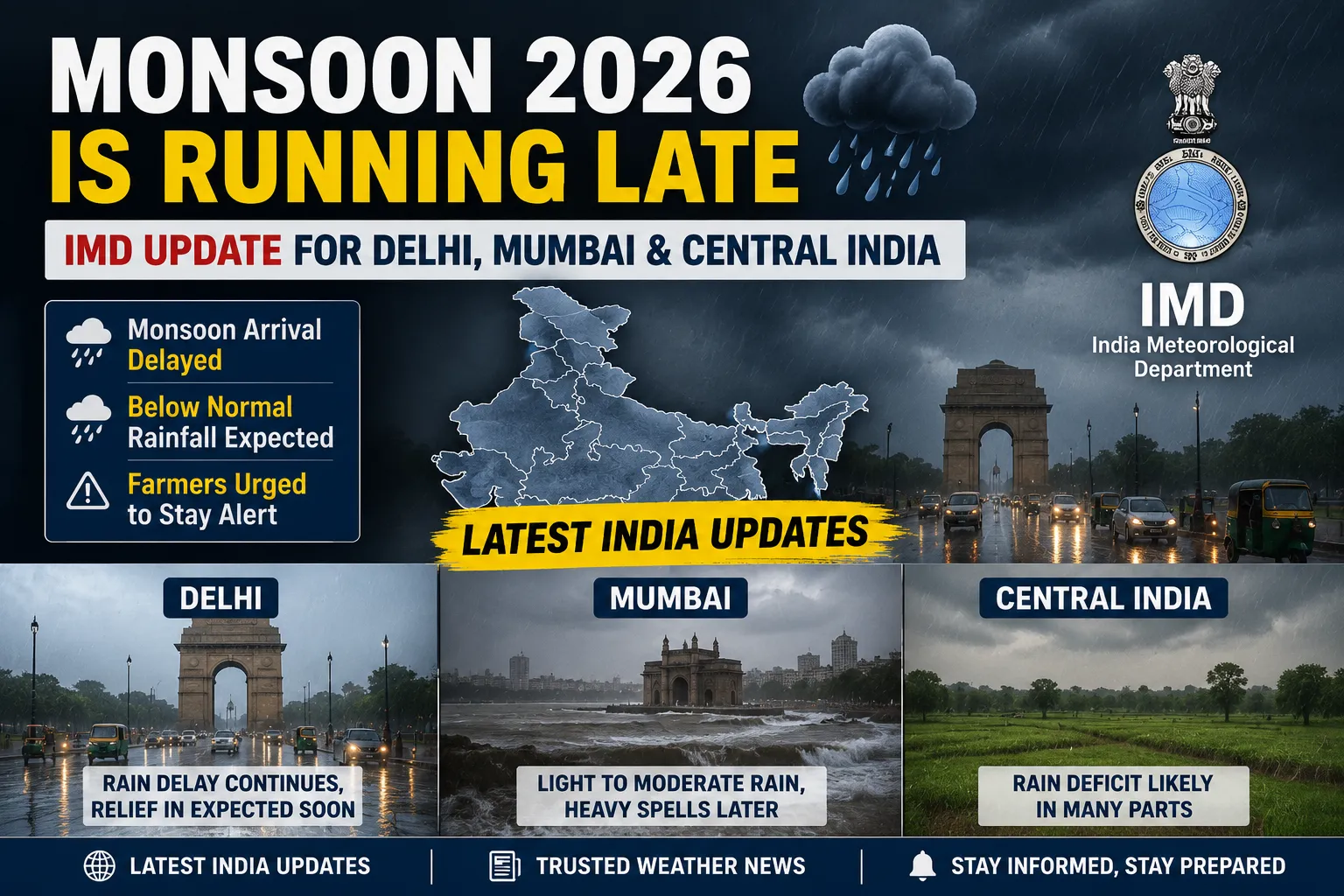Monsoon 2026 Is Running Late — IMD Update for Delhi, Mumbai & Central India | Latest India Updates