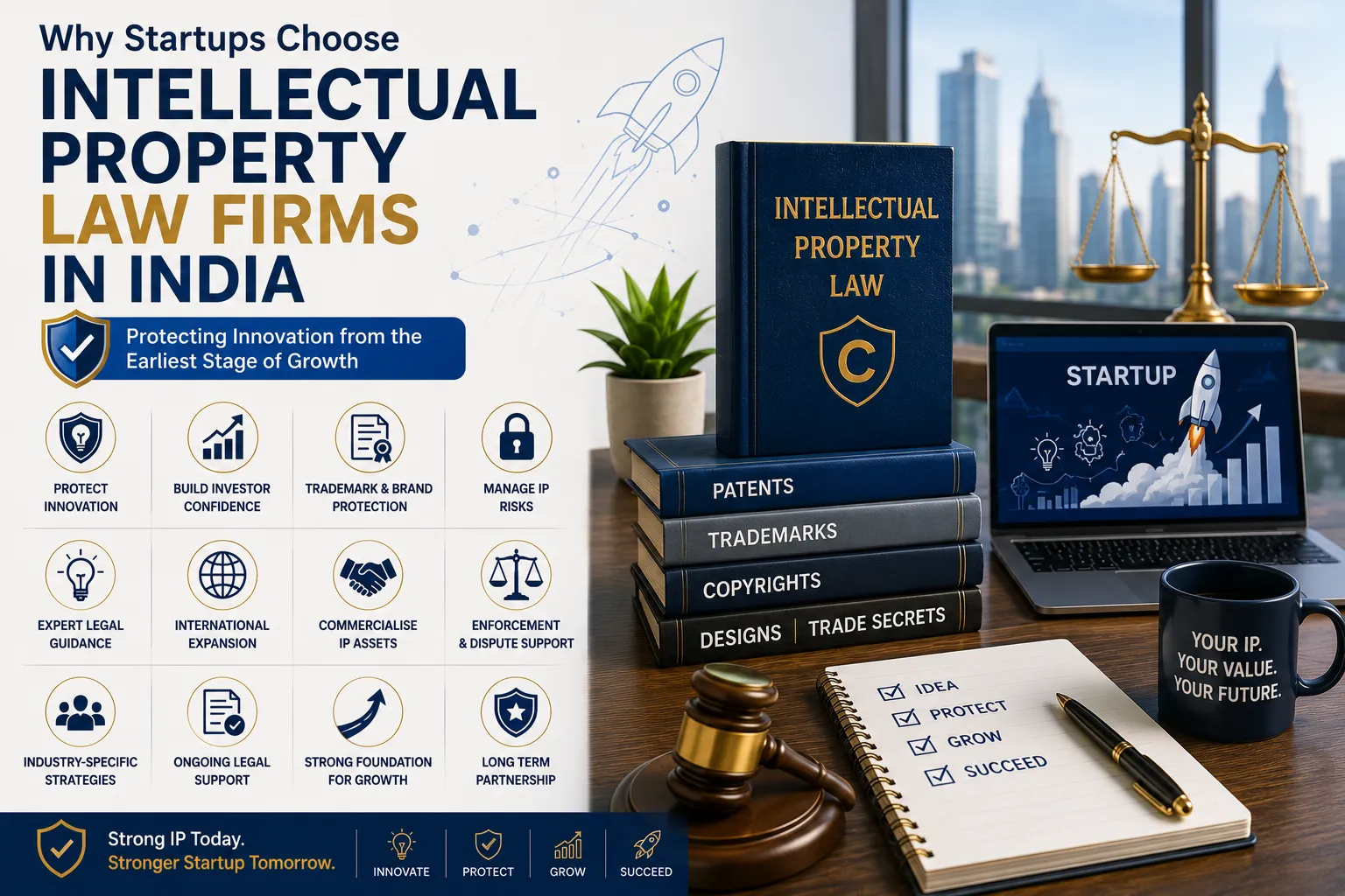 # Why Startups Choose Intellectual Property Law Firms in India  ## Protecting Innovation from the Earliest Stage of Growth  Startups thrive on innovation. Whether developing new technology, launching a distinctive brand, creating digital products, or introducing unique business models, intellectual