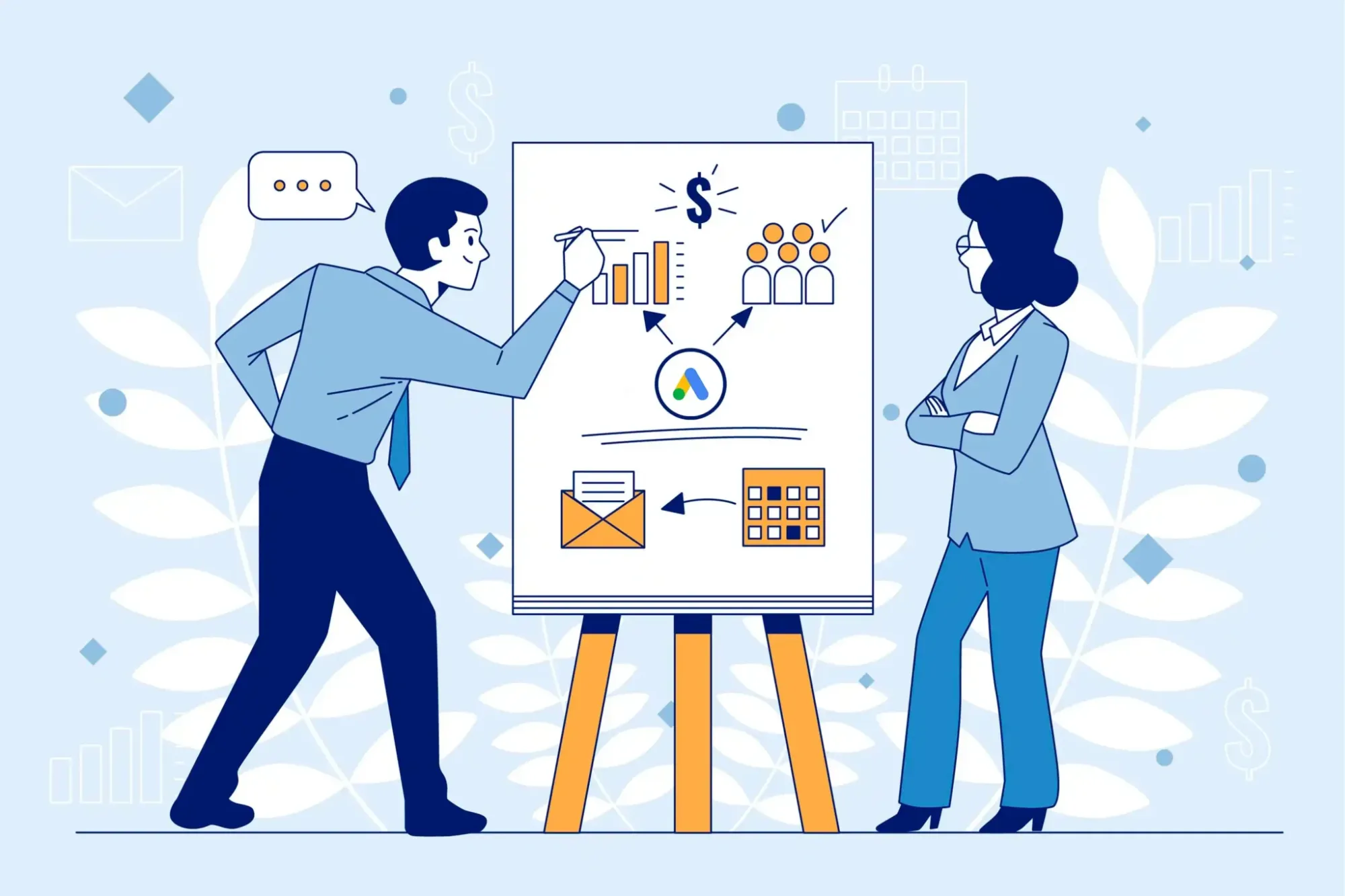 Google Ads Expert explaining Google Ads Bidding Strategy to his Colleague