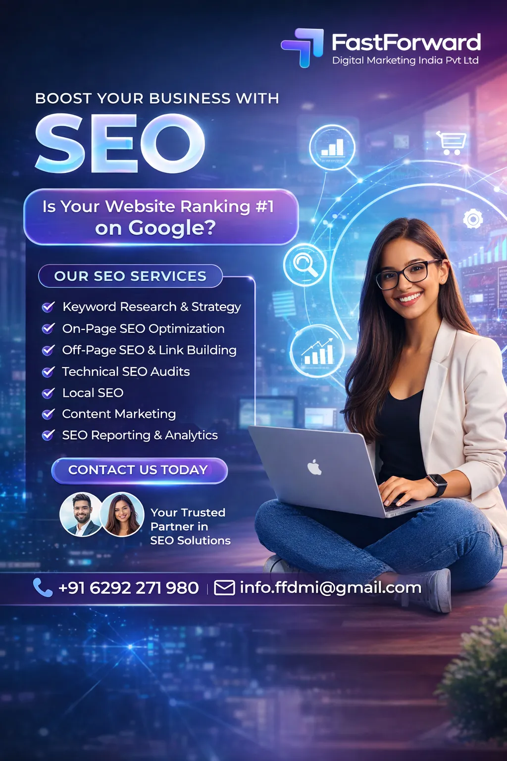 Digital marketing professionals analyzing website traffic, SEO performance, and online marketing strategies to improve business growth and customer engagement.