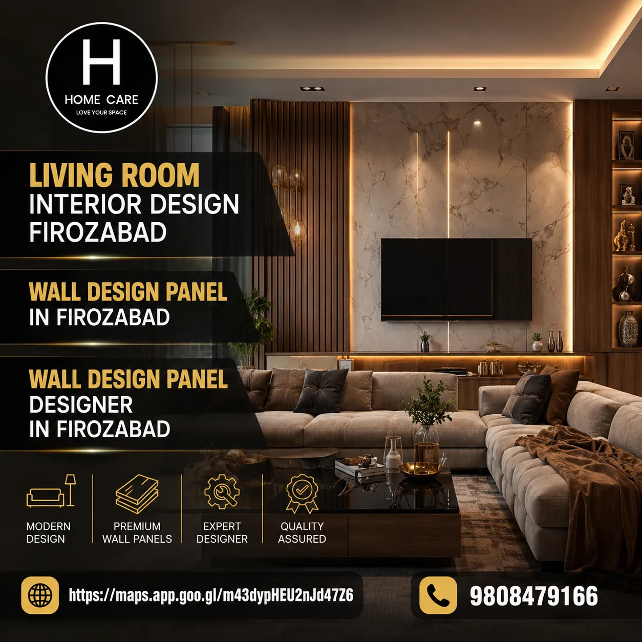 Living Room Interior Design Firozabad – Transform Your Home with Stylish Wall Design Panels