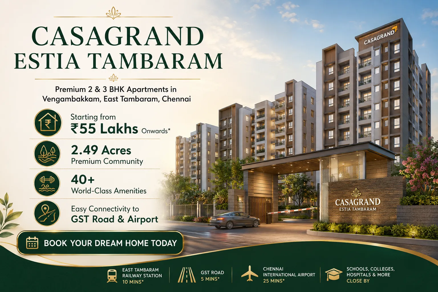 Casagrand Estia Tambaram Price | 2 & 3 BHK Apartments in Chennai