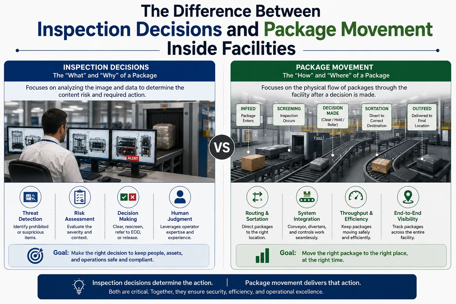 The Difference Between Inspection Decisions and Package Movement Inside Facilities