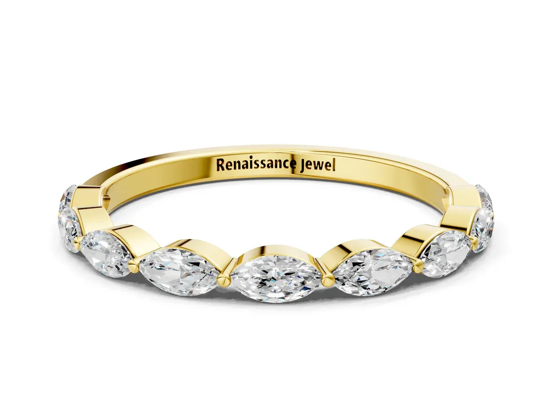 Yellow Gold Marquise Diamond Half Eternity Band with Prong Setting: A Timeless Symbol of Radiance