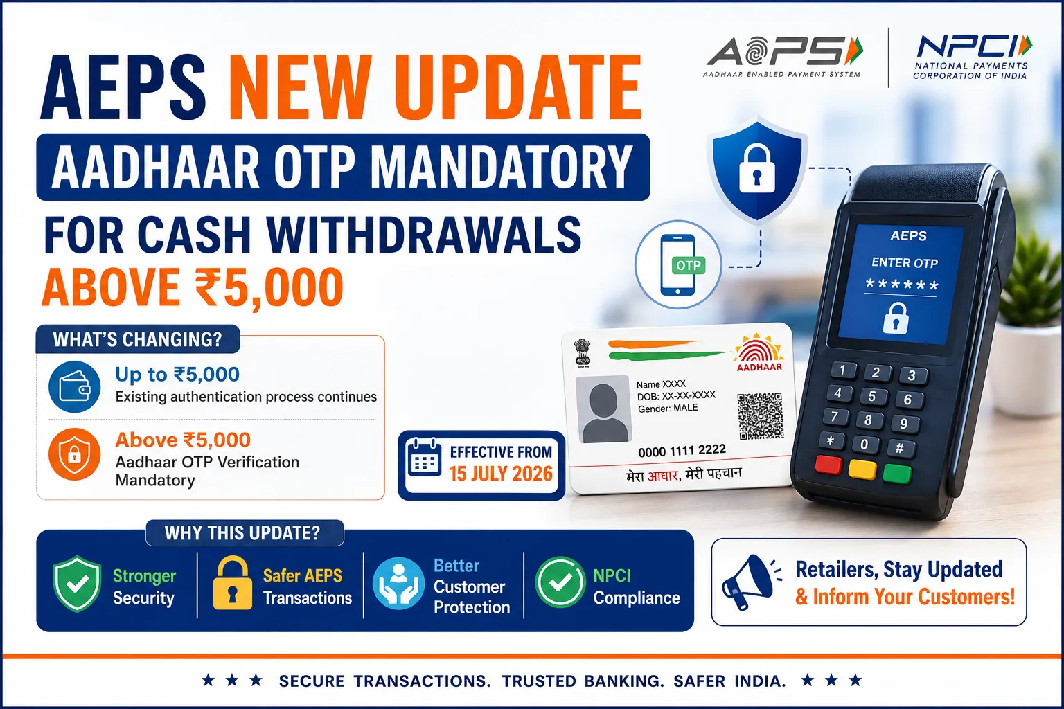 AEPS New Update: Aadhaar OTP Mandatory for Cash Withdrawals Above ₹5,000