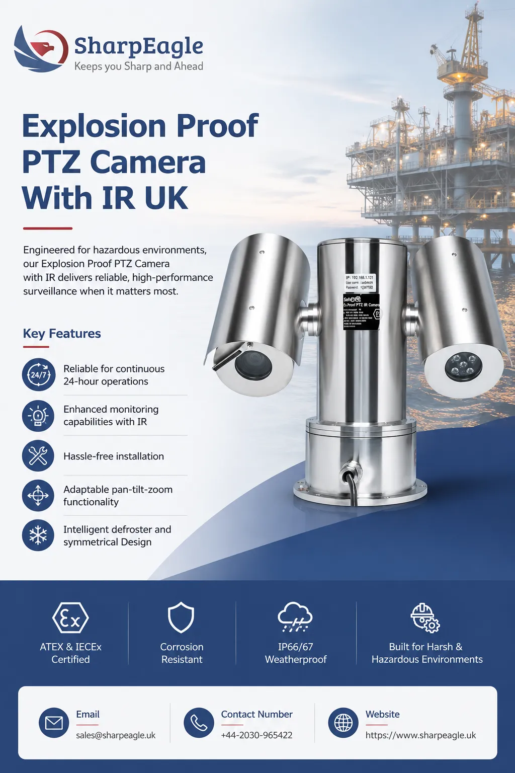 Explosion Proof PTZ Camera With IR for UK Oil & Gas