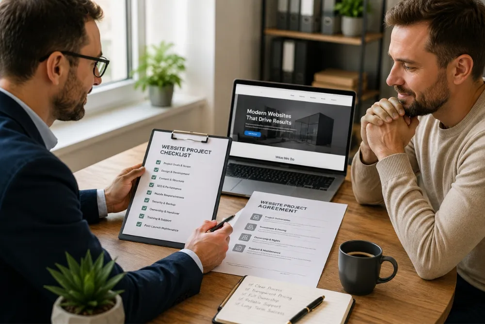 web design agency contract checklist business meeting