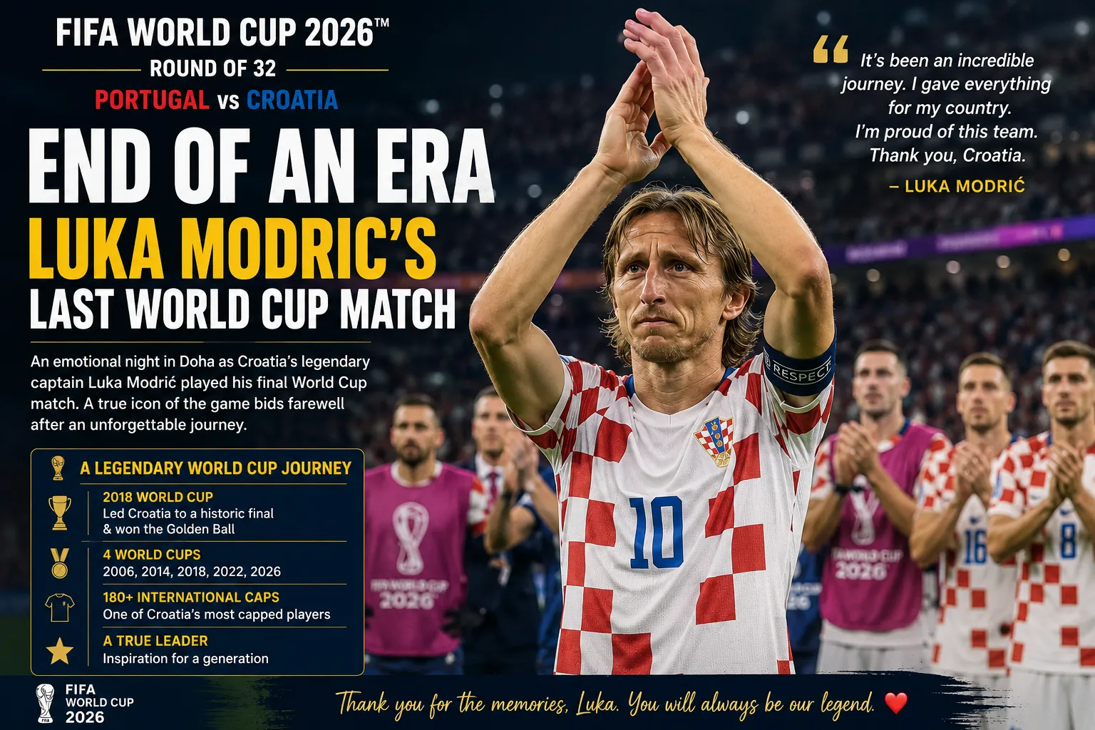 Portugal vs Croatia: Luka Modric Bids Emotional Farewell After Final FIFA World Cup Appearance
