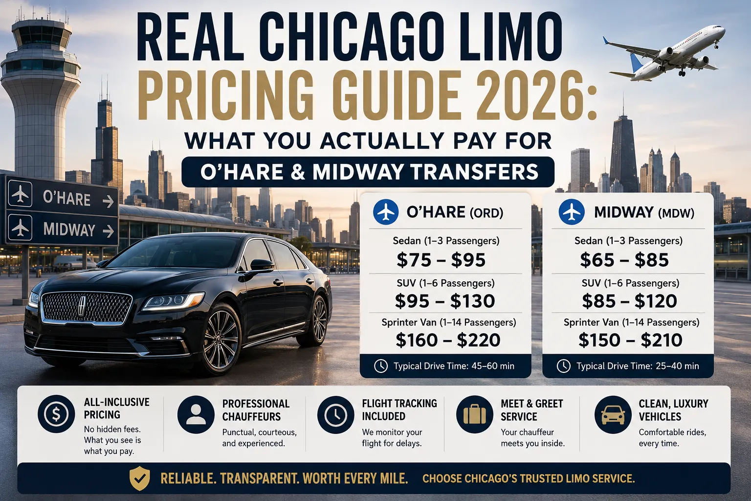 Real Chicago Limo Pricing Guide 2026: What You Actually Pay for O’Hare & Midway Transfers