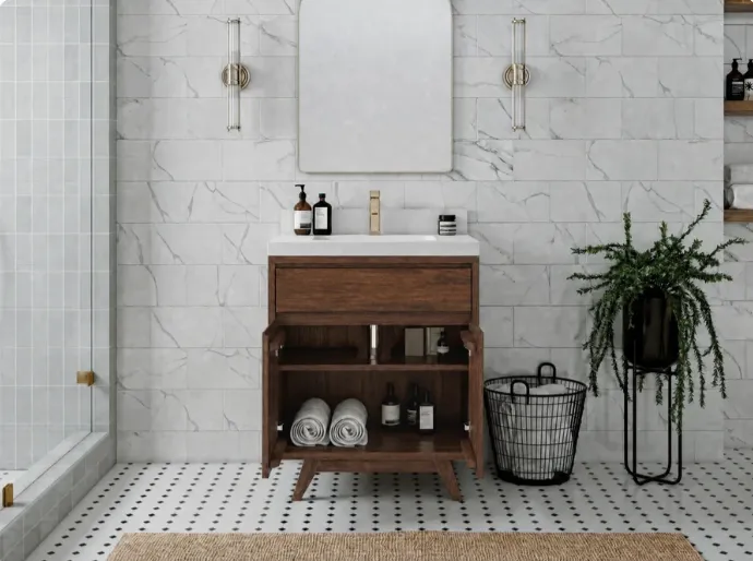 Mid-Century Bathroom Vanity Layout Plan Guide