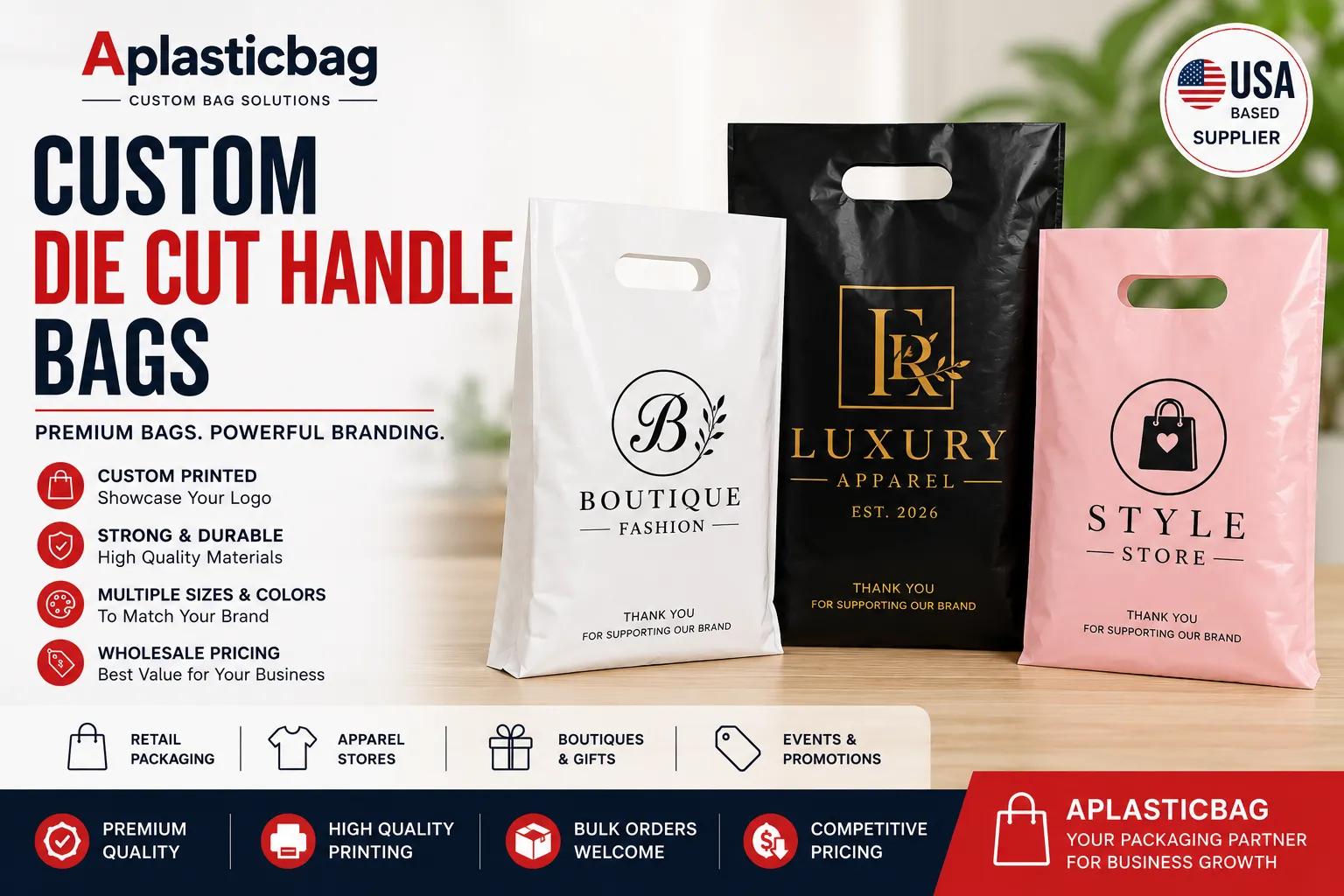 Trusted USA Supplier for Custom Die Cut Handle Bags Wholesale in 2026