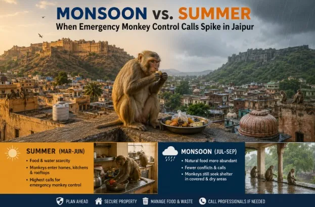 Monsoon vs. Summer: When Emergency Monkey Control Calls Spike in Jaipur
