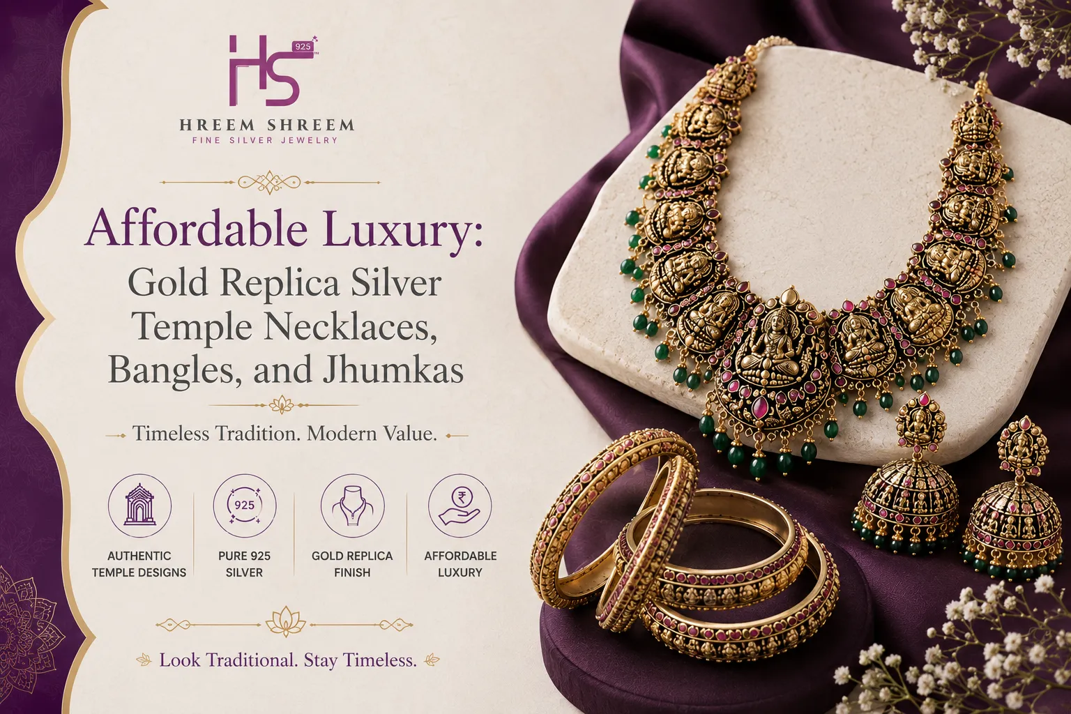 Affordable Luxury: Gold Replica Silver Temple Necklaces, Bangles, and Jhumkas