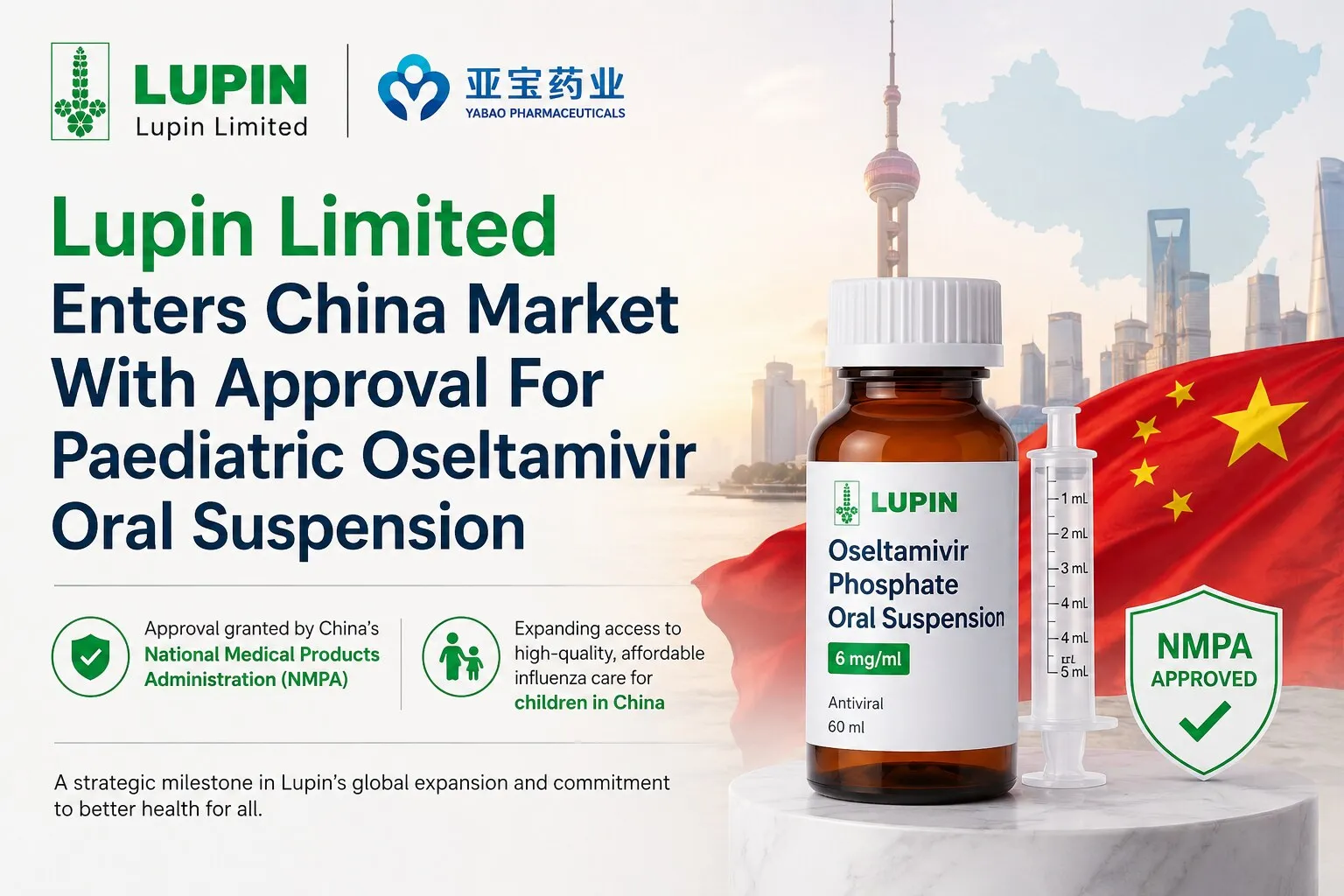 Lupin Expands Global Presence with China Approval for Oseltamivir Phosphate Oral Suspension