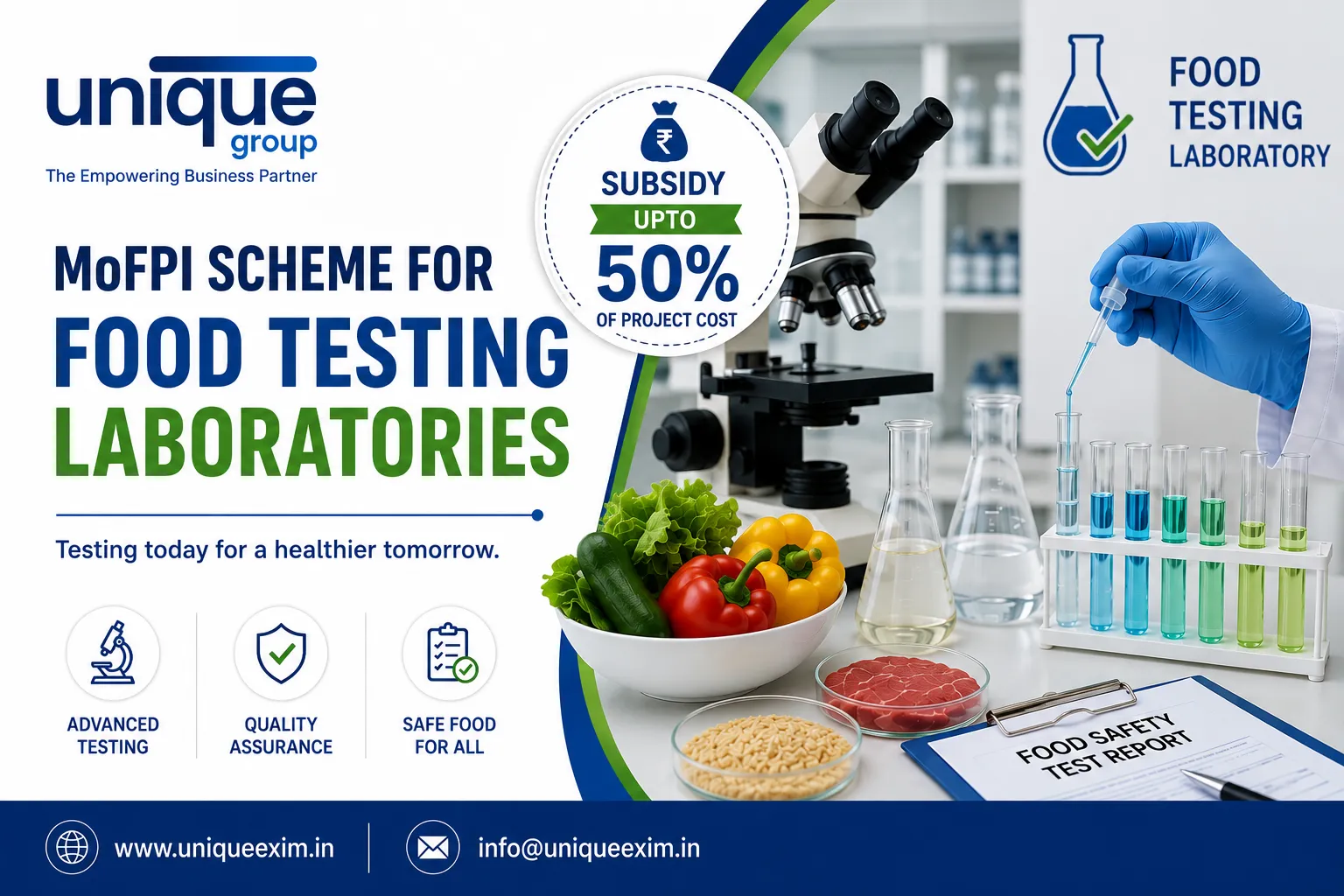 Scheme for Food Testing Laboratories MoFPI Subsidy Unique Exim Services