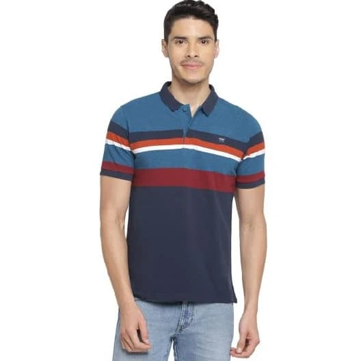 Wrangler Regular Fit Blue Colorblock Polo T-Shirt