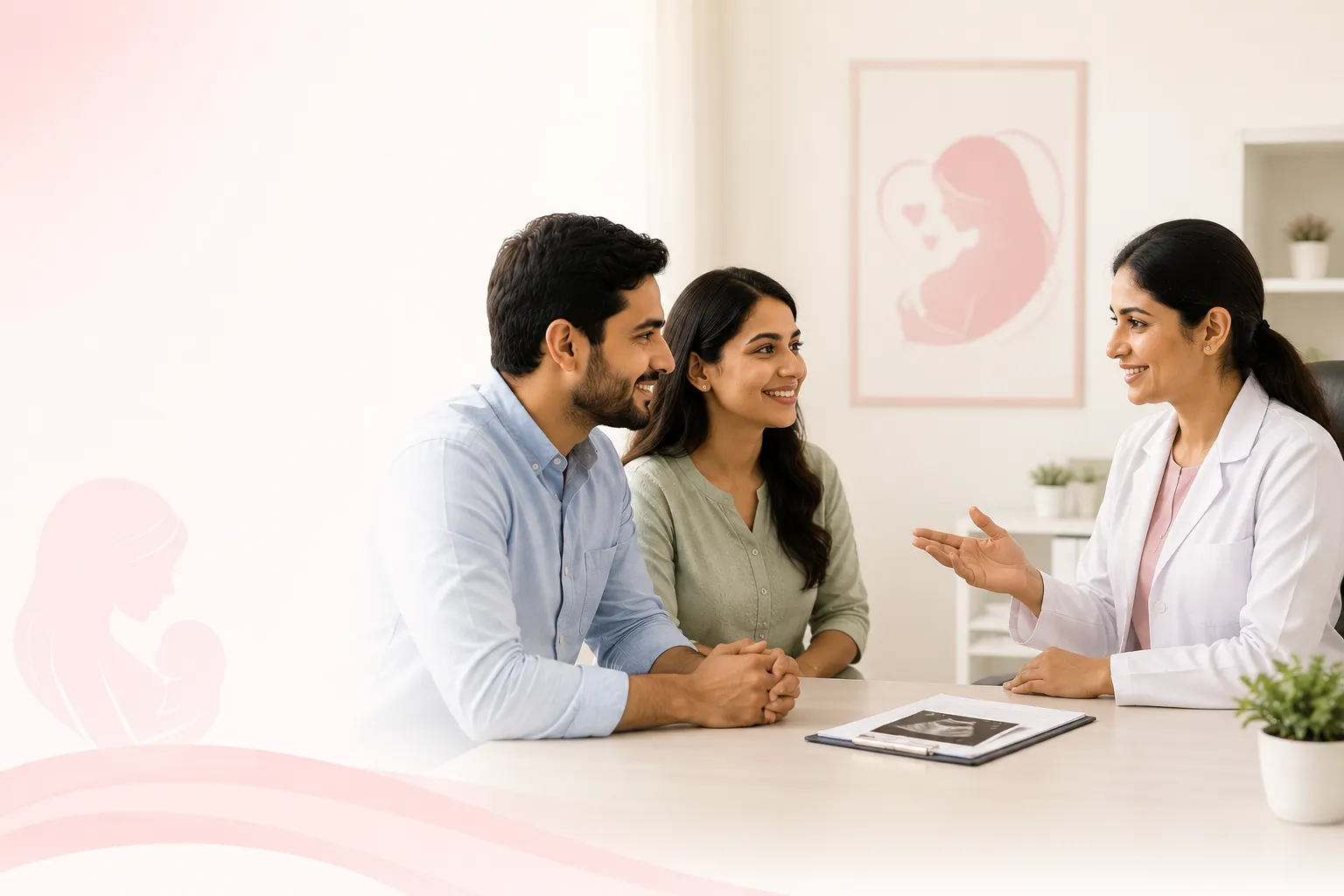 Couple consulting with a fertility specialist at Ferty9 Fertility Center in Kurnool, discussing personalized IVF treatment and fertility care in a modern, patient friendly clinic.