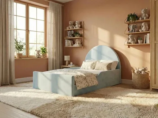 Kids Bed Frame Plush Fabric, Safety Side Panels