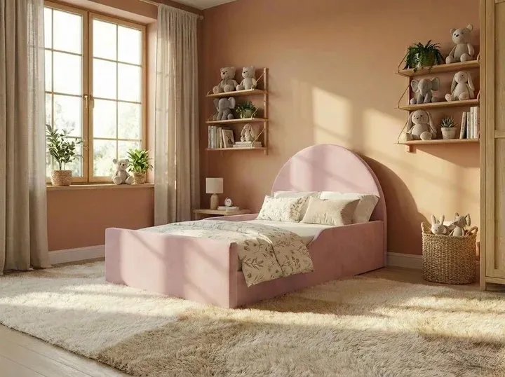 Kids Bed Frame Plush Fabric, Safety Side Panels