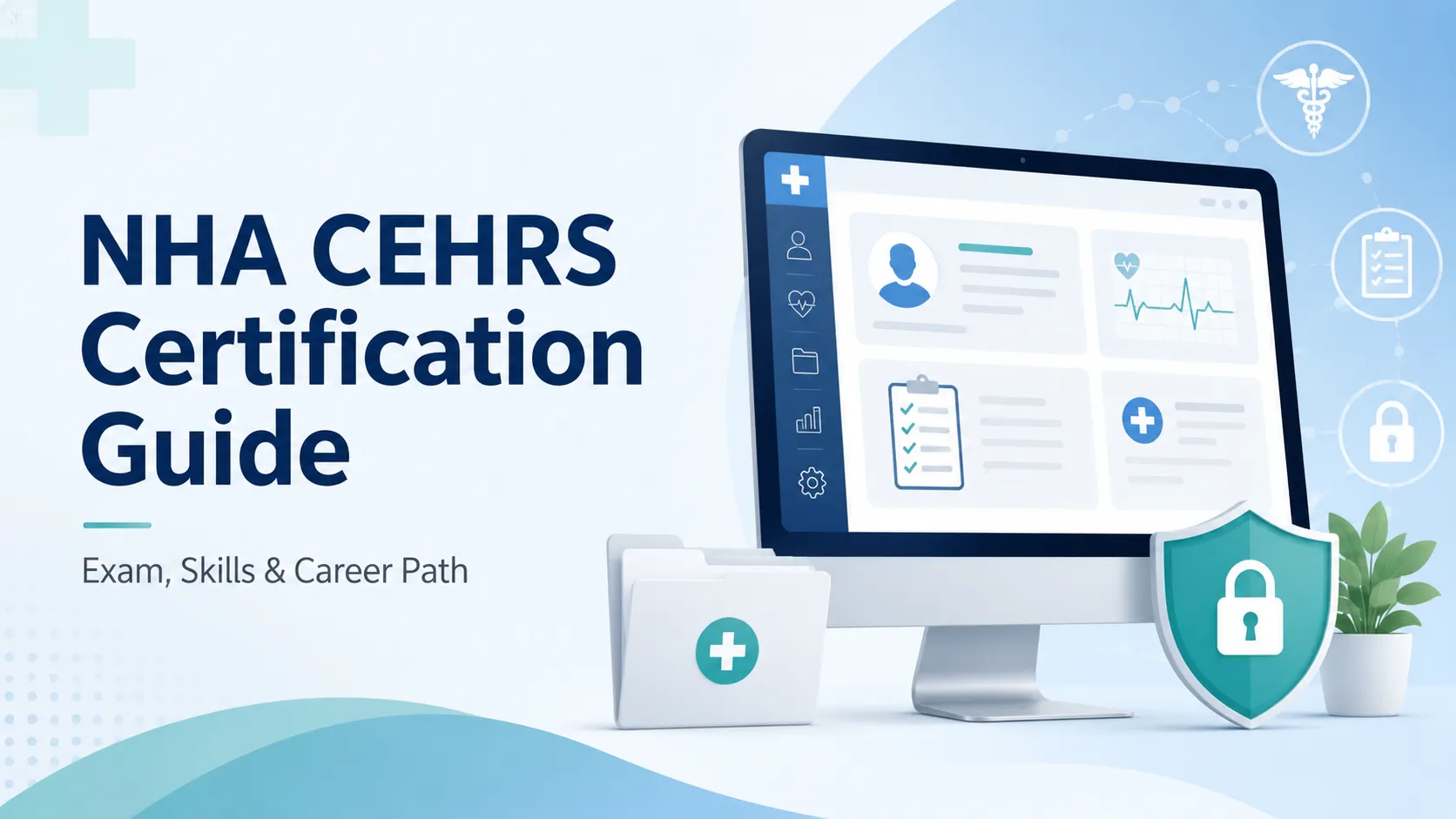 NHA CEHRS certification guide featuring electronic health records, exam prep, healthcare data security and career growth