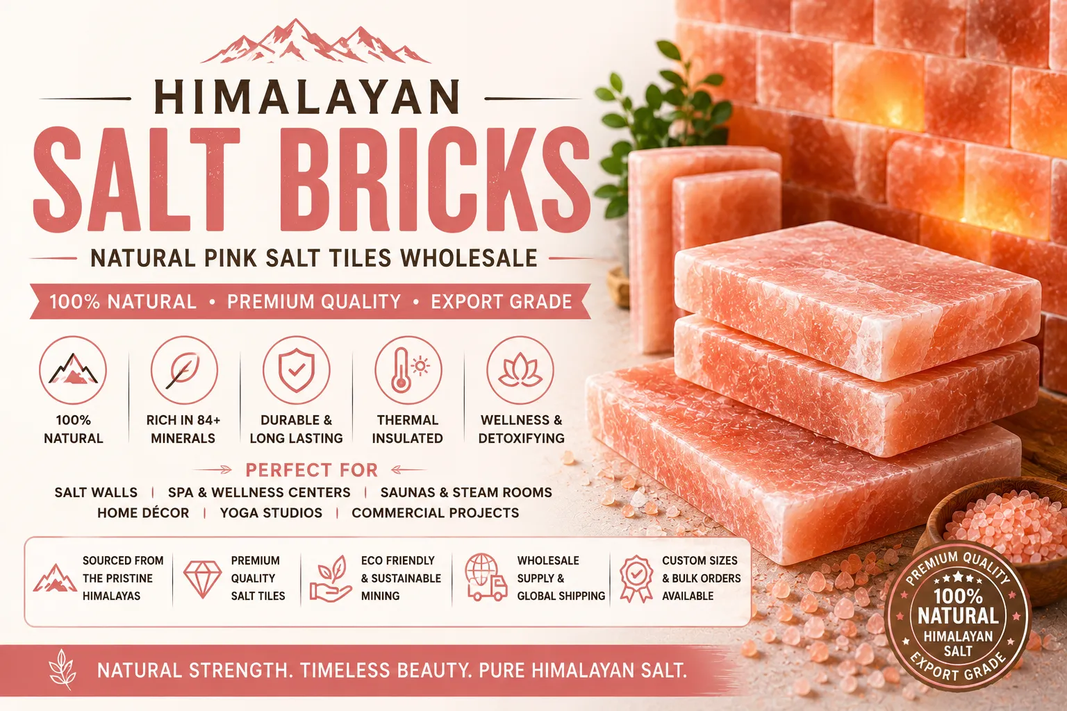 Himalayan Salt Bricks | Natural Pink Salt Tiles Wholesale