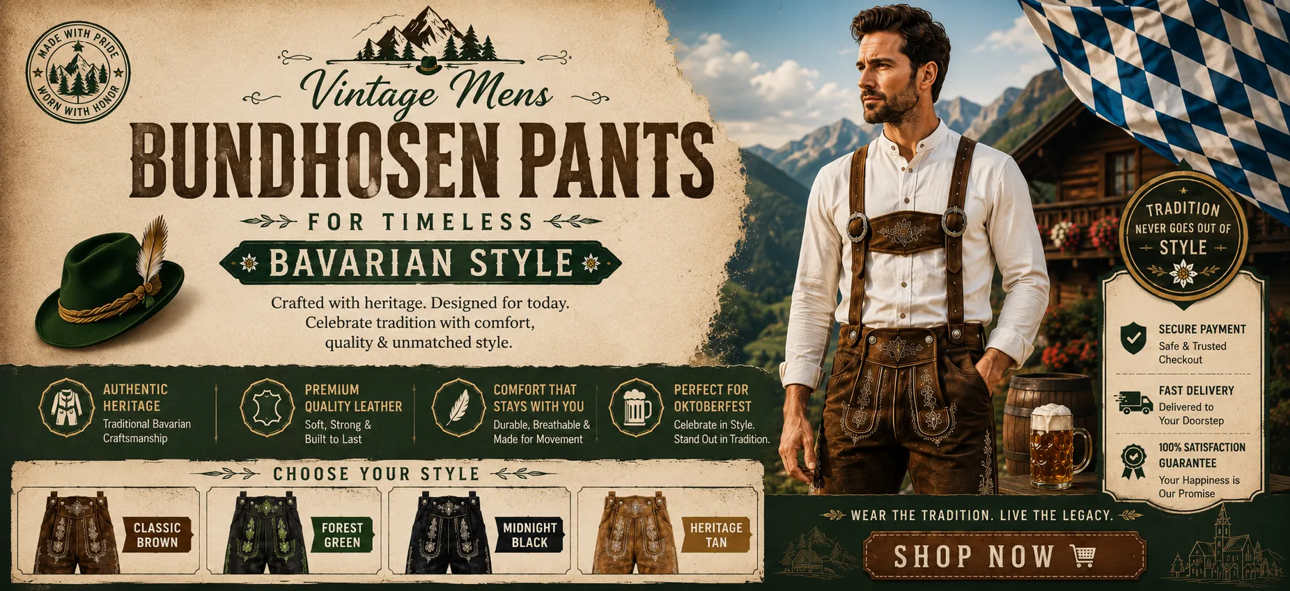 Vintage Mens Bundhosen Pants for Bavarian Heritage