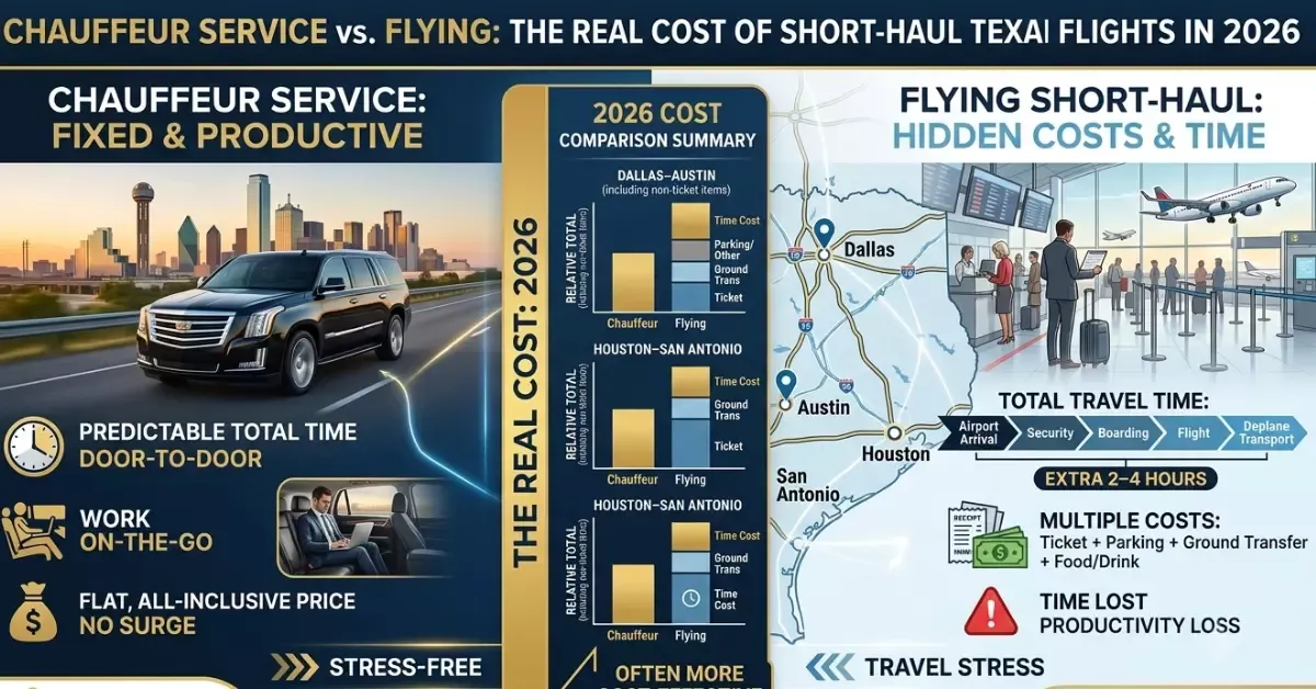 Chauffeur Service vs. Flying: The Real Cost of Short-Haul Texas Flights in 2026