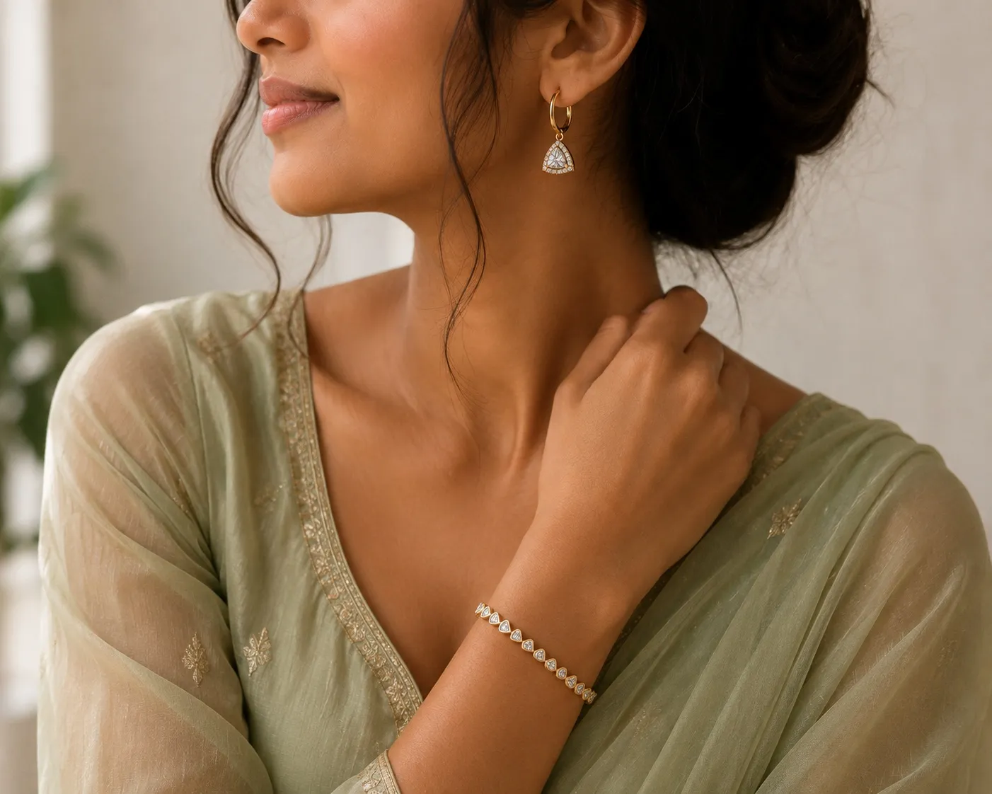 Complete Your Look: Gold Diamond Earring with Gold Diamond Bracelet