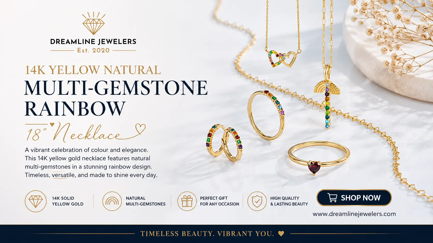 How to Style a 14K Gold Multi-Gemstone Rainbow Necklace