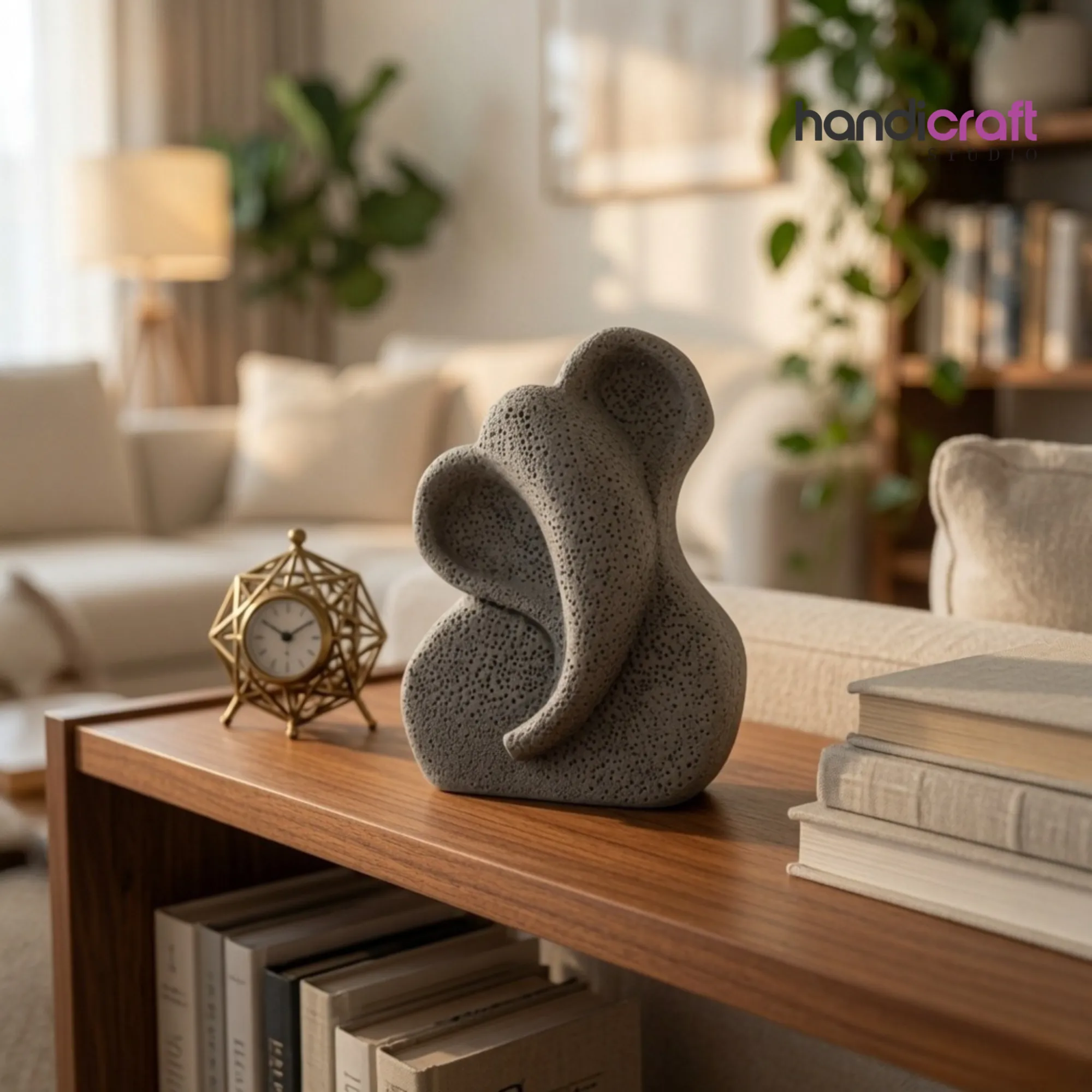 Contemporary grey stoneware Ganesha statue by Handicraft Studio