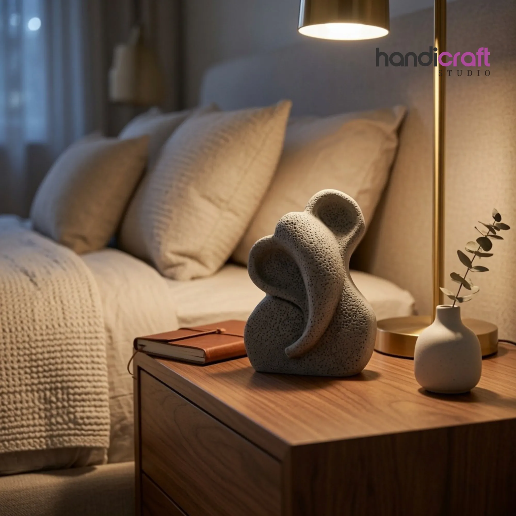 Contemporary light grey stoneware Ganesha statue by Handicraft Studio