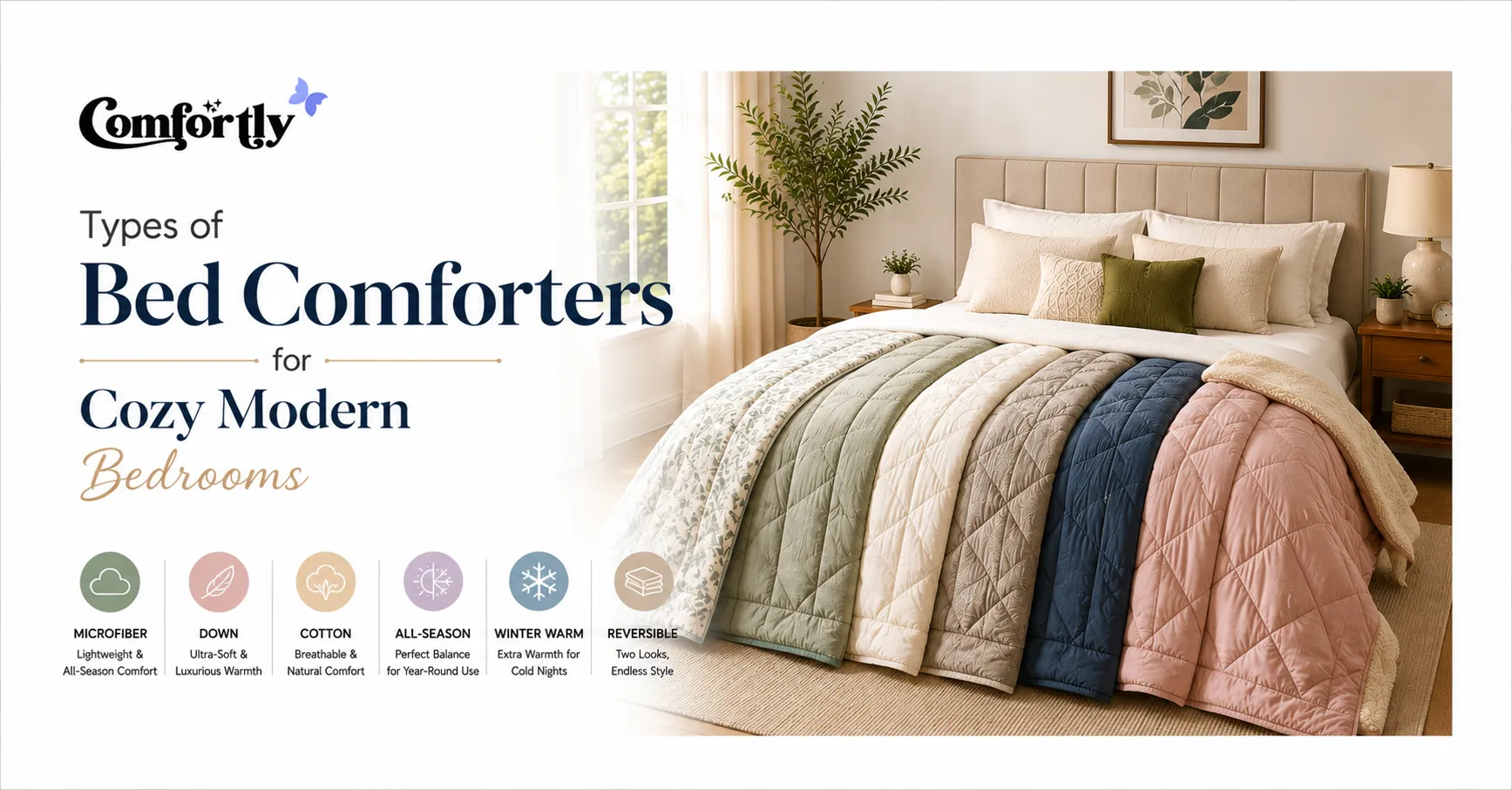 Types of Bed Comforters with stylish designs for comfortable bedroom decoration