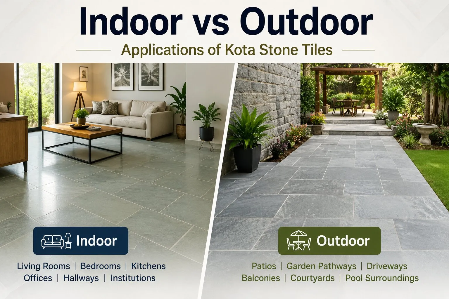 Indoor vs Outdoor Applications of Kota Stone Tiles