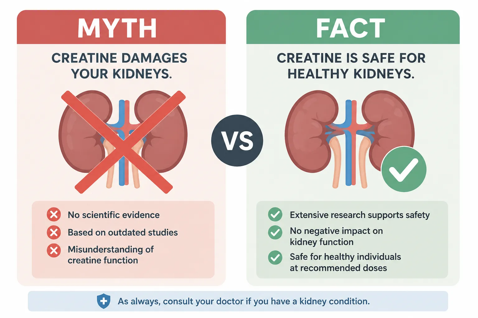 Fact-checking graphic debunking common creatine myths like kidney damage