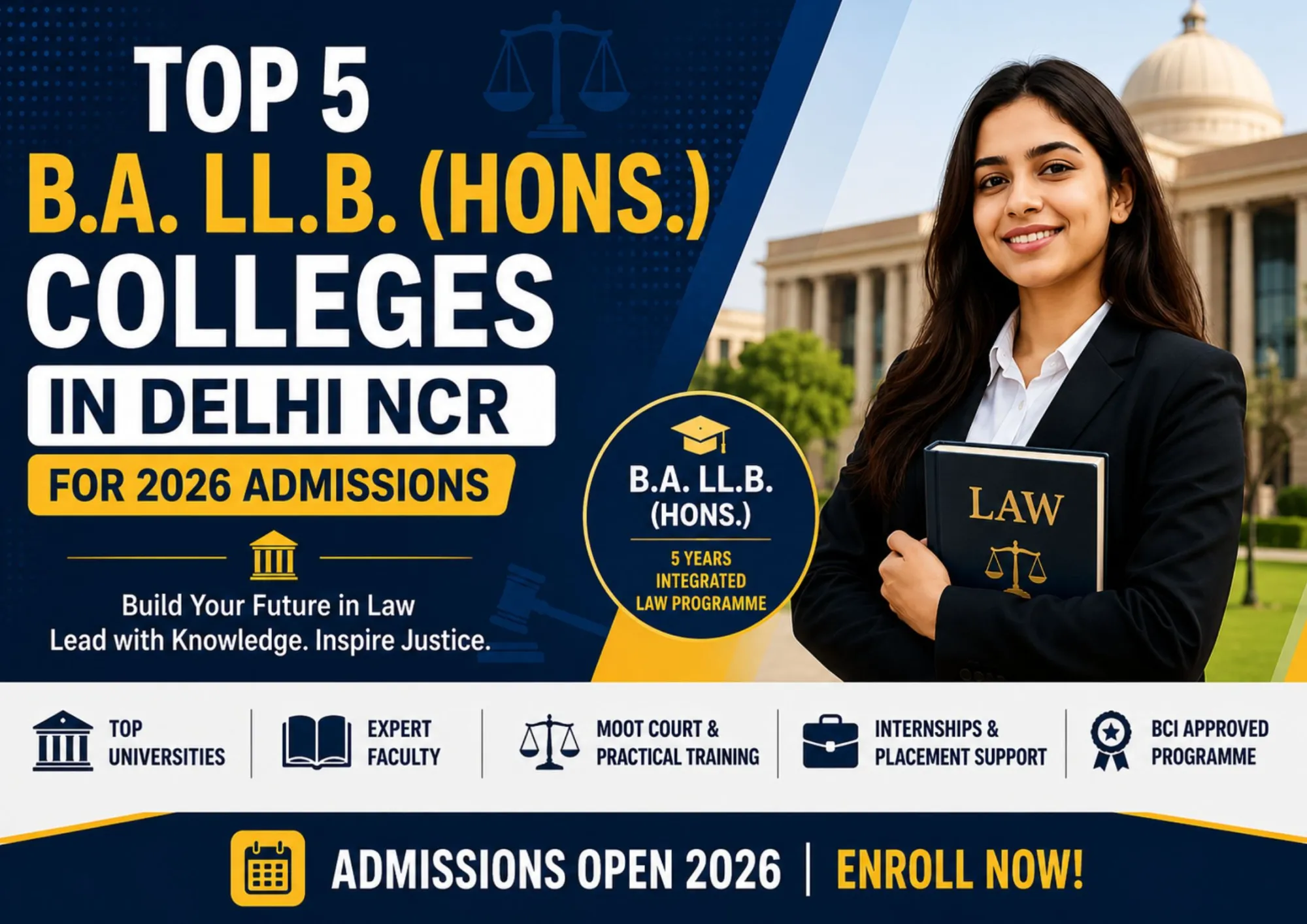 Top 5 B.A. LL.B. (Hons.) Colleges in Delhi NCR for 2026 Admissions