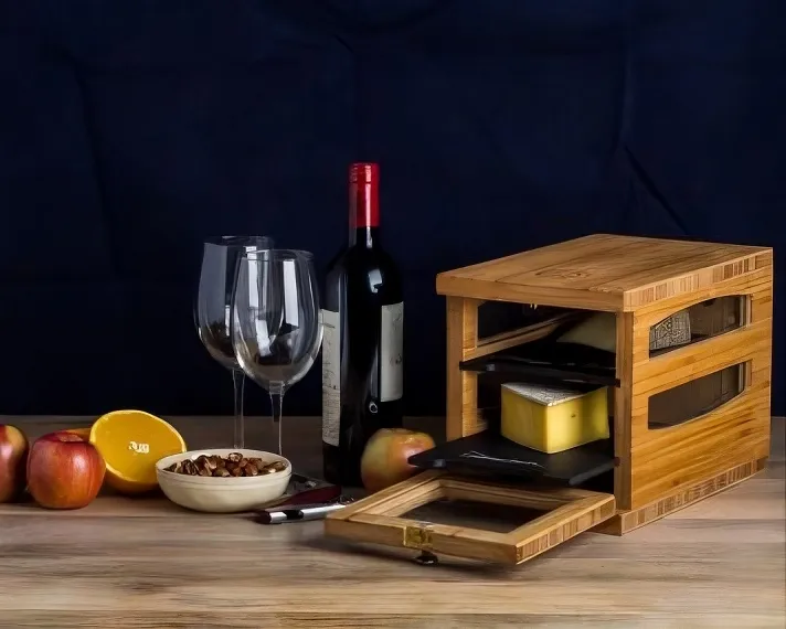 Artisan cheese storage container wooden box with terra cotta clay brick keeping specialty cheese fresh at home