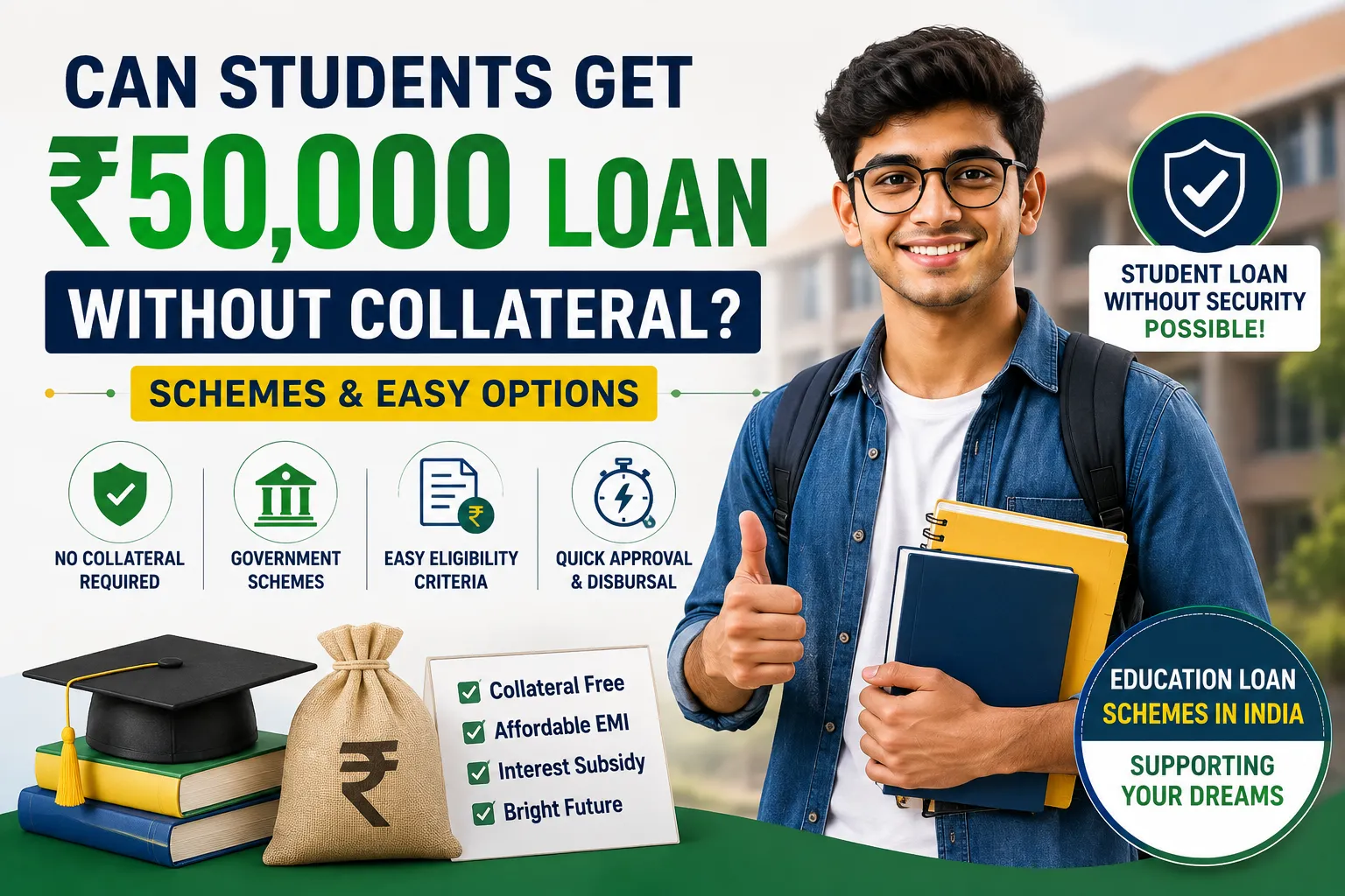Can Students Get ₹50,000 Loan Without Collateral? Schemes & Easy Options