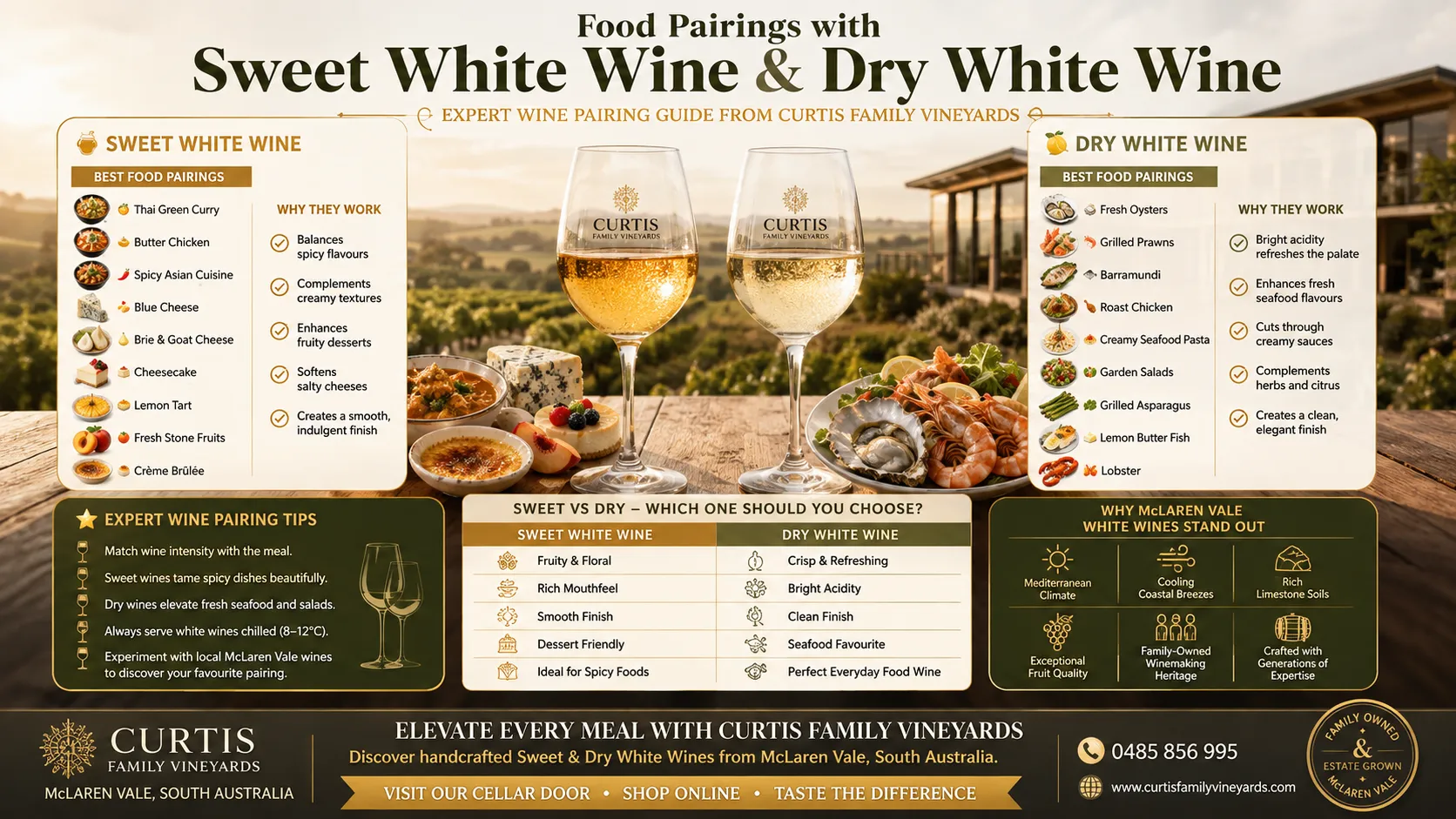 Food Pairings with Sweet White Wine & Dry White Wine: Expert Guide from McLaren Vale, South Australia