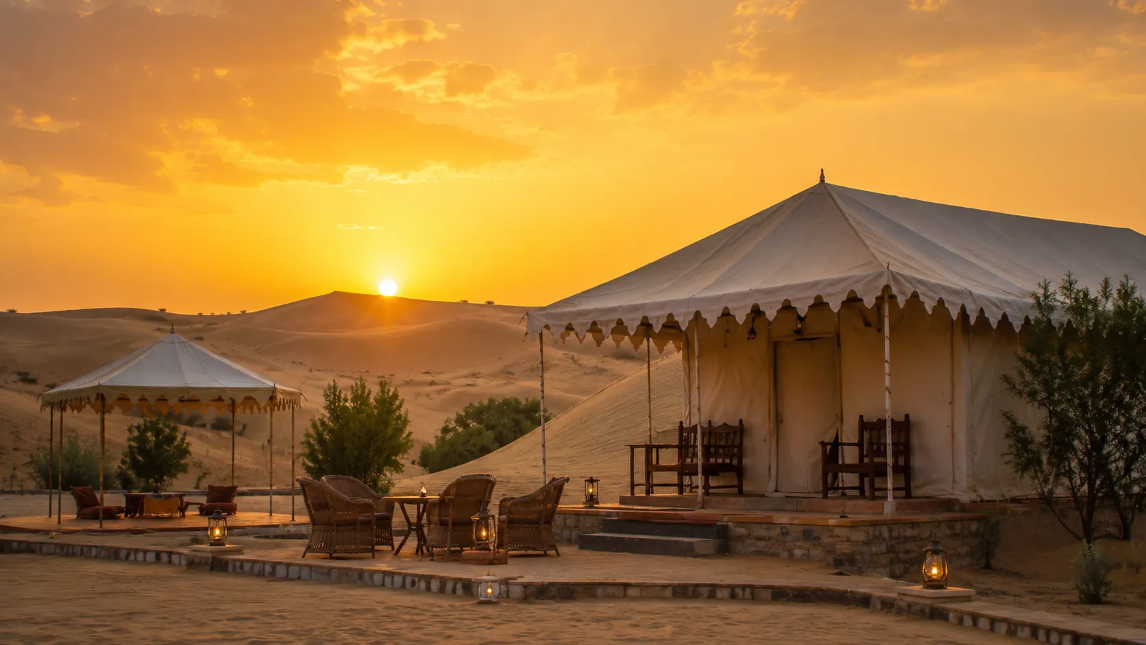 How Does a Complete Day at Lohagarh Desert Resort Change from Sunrise to a Cultural Evening?