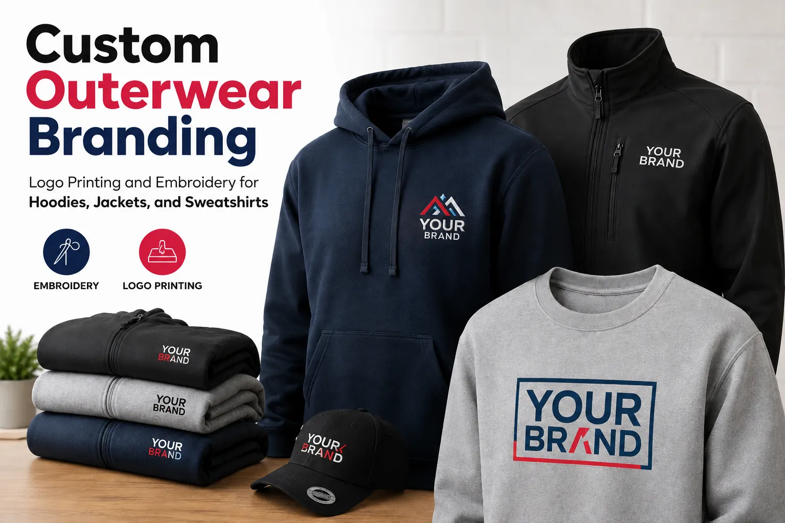Custom Outerwear Branding: Logo Printing and Embroidery for Hoodies, Jackets, and Sweatshirts