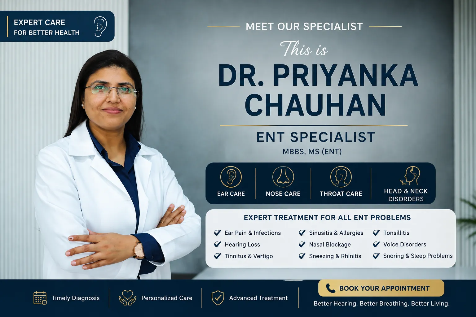 Top ENT Doctor – Dr. Priyanka Chauhan Providing Advanced Ear, Nose and Throat Care